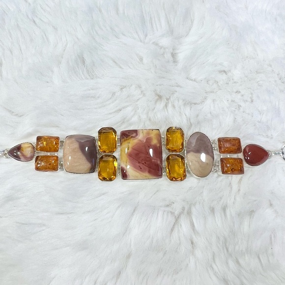 Mookaite Jasper 925 Large Gemstone Necklace & Bracelet - Picture 4 of 10